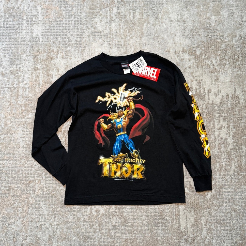 Vintage 2000s Mad Engine Marvel Thor Long Sleeve Hit Graphic Print Shirt NWT